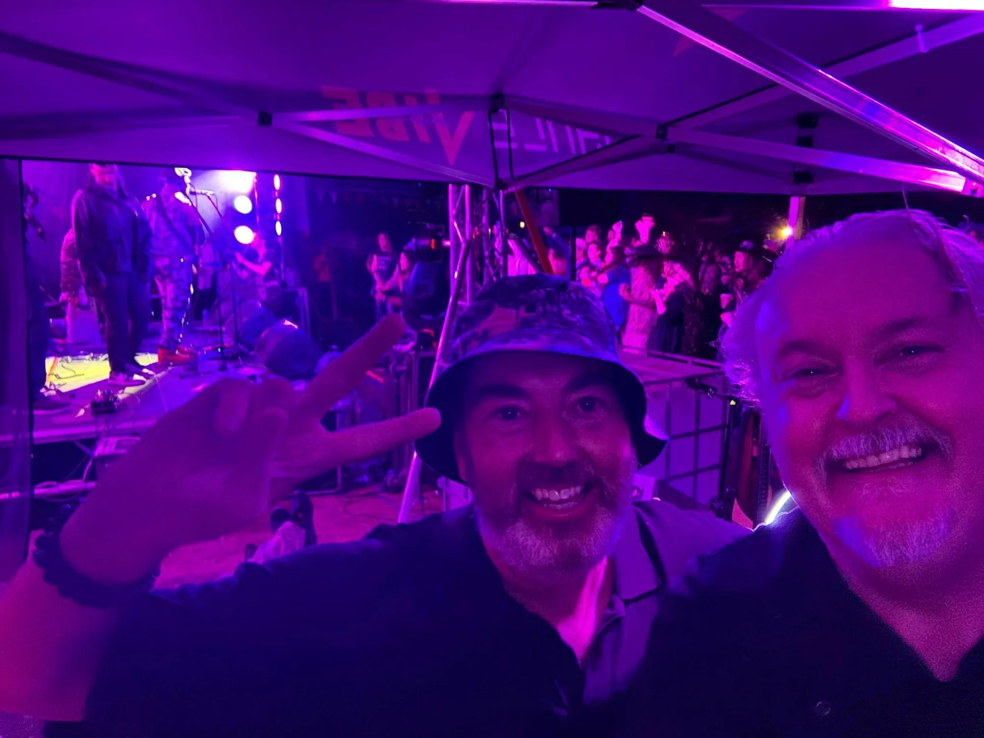 Gary and Jarrod in the crowd at night