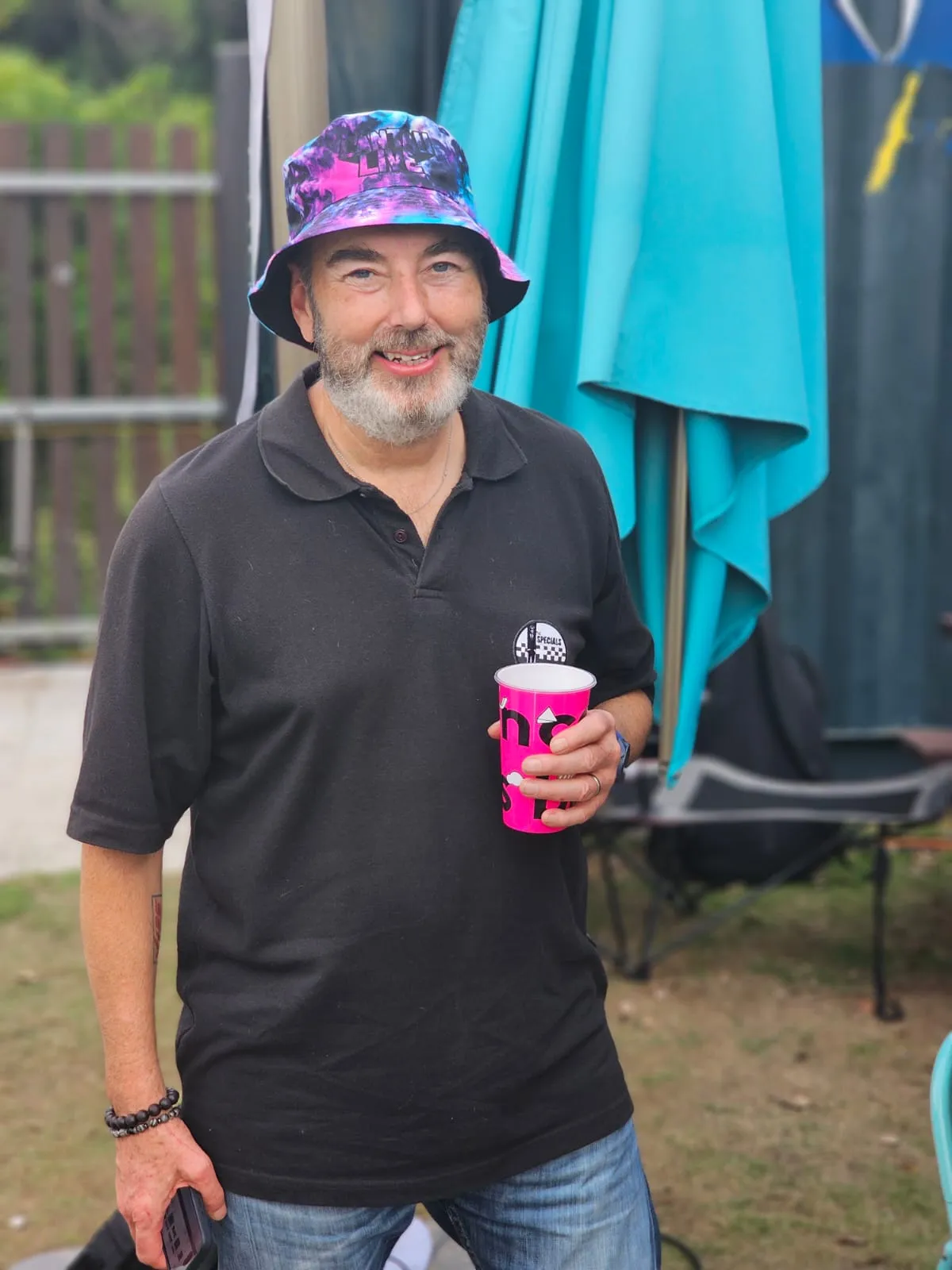 Gary at Lantau Live, drink in hand